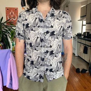 AllSaints Japanese print short sleeve button up shirt